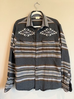Faherty Mens M Good Feather Dark Gray Aztec Flannel Long Sleeve Shirt