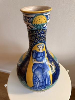 Vintage handbemalte Keramik Vase Majolika Stil Deko Kunststück