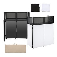 Portable DJ Booth Facade Stand Foldable 39"x20" One Tier Booth, Black/White