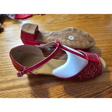 Red Women  s Glitter Dance Shoes Size EU 37 US 6.5 Character Heels Suede Sole
