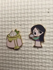 PALM Disney Pink ala Mode Princess Royal Treats Mini Micro Mulan & Flan Pin Set
