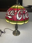 Coca-Cola Tiffany Style Stained Table Lamp – Glass Shade, Metal Base – Vintage