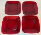 4 Nice Vintage Anchor Hocking Charm Ruby Red Square Glass Luncheon Plates 8.25”