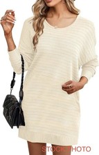 Chic Cream Knit Sweater Dress