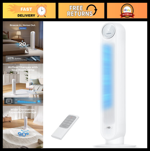 Silent Bladeless Tower Fan - 20dB Quiet Cooling, 8 Speeds, Remote, 90° Oscillati