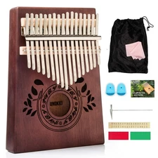 Kalimba Thumb Piano 17-Key - Dark Brown Mahogany Wood with Carrying Bag - Min...