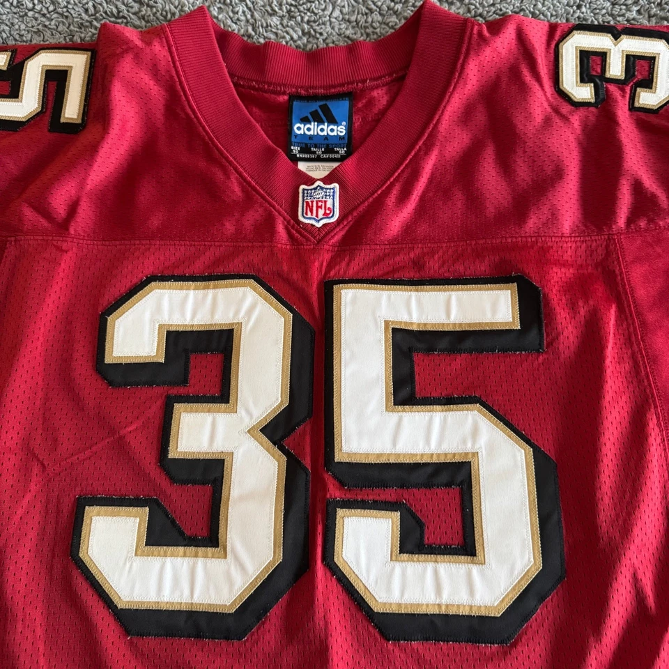 Camiseta deportiva vintage 2001 auténtica Adidas Jason Moore NFL San Francisco 49ers 50 RARA Foto 2 de 4