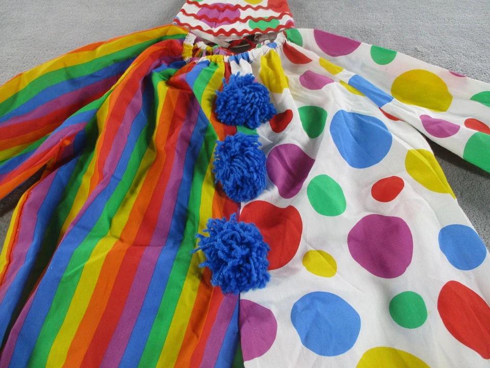 Vintage Clown Costume Kids Medium Striped Polka Dot Hat Pom Pom 80s 90s - Image 3 of 4