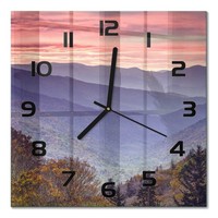 Minimalistische Glas-Wanduhr Berge Bei Sonnenuntergang Schwarze Zeiger 30X30 Cm