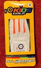 Kids Golf Gloves Finger Ten Size Medium White And Black Young Golfer