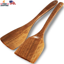 Acacia Wooden Spatulas 2 Pcs Nonstick Safe Cooking Utensils Set