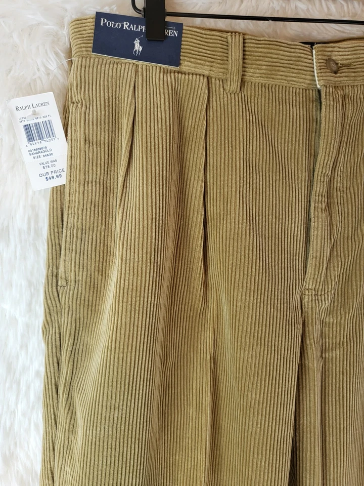 PANTALÓN POLO RALPH LAUREN ANDREW PARA HOMBRE PANA 34X30 BRONCEADO SAHARA DORADO VINTAGE NUEVO CON ETIQUETAS Foto 2 de 4