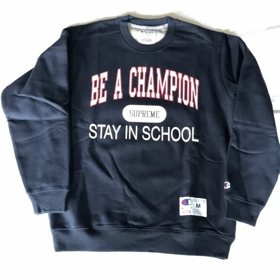 Sweat équipage marine Champion X Supreme Stay in School taille M neuf avec étiquette