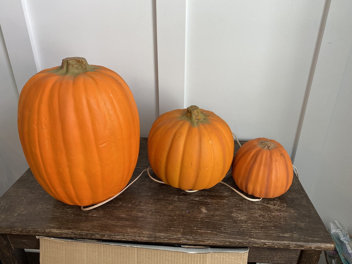 pom＊【新品】AmeriVINTAGE/MANY WAY FAKE BO 1995 Gemmy Pumpkin Imposter Combo 3 Pack Lighted Halloween Jack-o