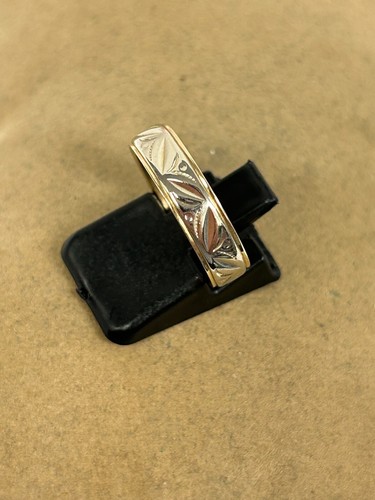 ANILLO CINTA CLÁSICO DISEÑO GRABADO ORO 14K DOS TONOS 4,8 mm TALLA 6,25 - Imagen 3 de 11