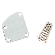 Fender Contoured Heel Neck Plate w Spaghetti Logo - Chrome