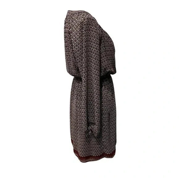 Max Studio Geometric Print Long Sleeve Chiffon Dress Burgundy & Gray Size Medium - Image 3 of 4
