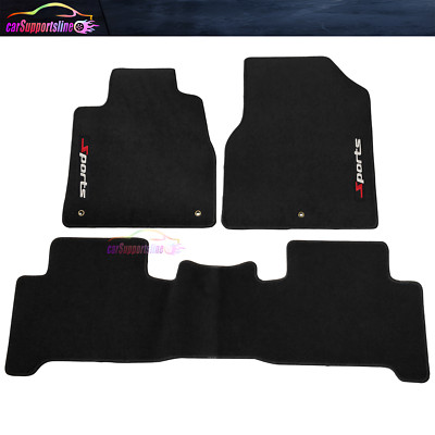 Fits 07-13 Acura MDX 4DR Black Nylon Floor Mat Carpets Front Rear 3PCS w/ Sports