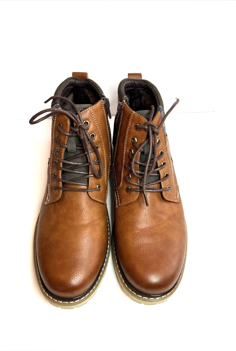 mens fur lined dress boots Brown Lace Up Winter Faux Inside Men Size 8 Equipped with a thick rubber outsole with clear treads fur lined ankle boots men