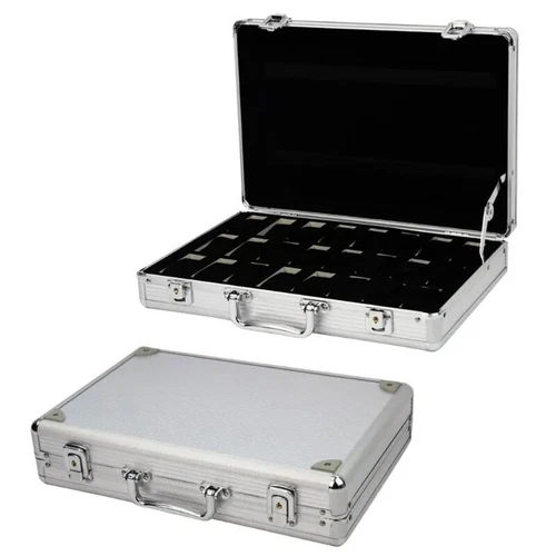 24 Grids Watch Case Aluminum Watches Display Storage Box Briefcase Design Light - Picture 1 of 11