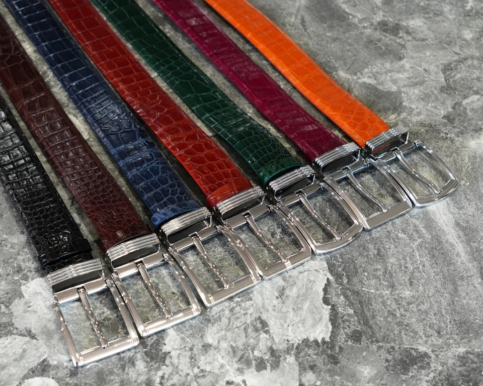 Cinturón para hombre de piel de cocodrilo real con espalda de cuerno hecho a mano sin cinturón articulado 1,5"" W Foto 4 de 4