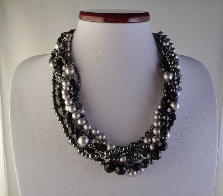 MultiStrand Pearl Bead Necklace Grey Pearl Strand Necklace
