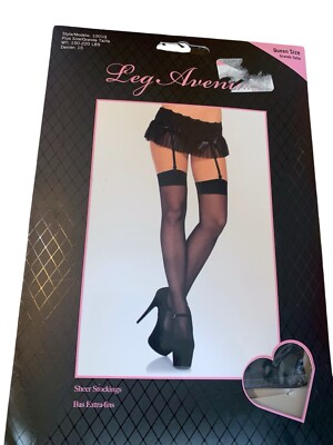 Sheer Nylon Stockings Seamless Plus Size Queen BLACK Leg Avenue 1001Q 150-220 Lb