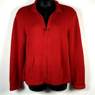 Chicos 3 XL Women Sweater Red Cardigan Ramie Cotton Full Zip heavy thick
