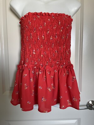 Good Luck Gem Women s Red Strapless Smock Top-M
