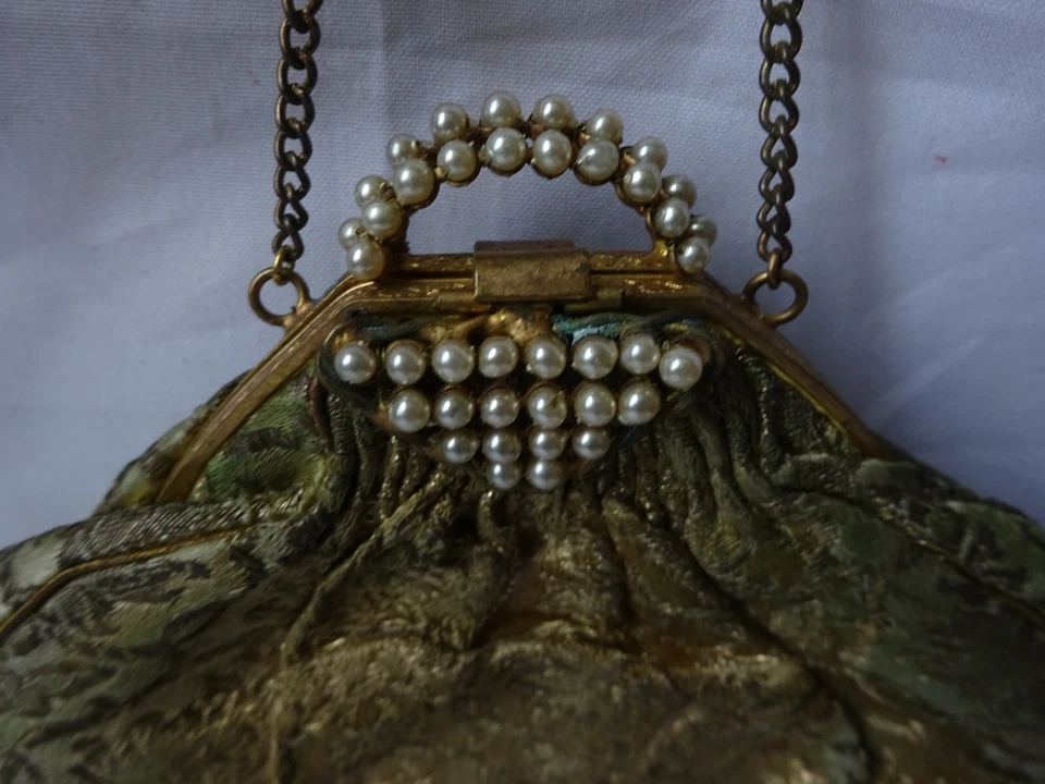 ancienne grande bourse aumônière ou petit sac tissus ancien     Napoléon III XIX - Photo 3/4