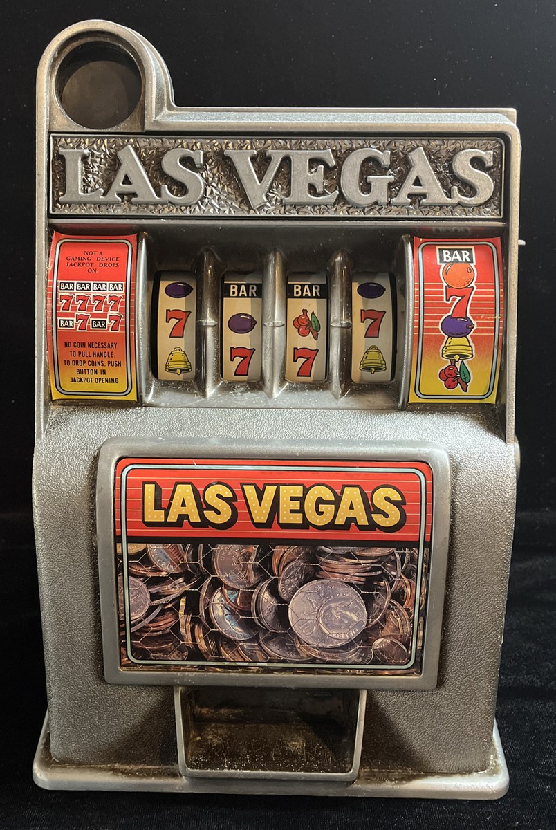 Vintage Mini Slot Machine Toy Gambling Bank Metal Las Vegas Nevada