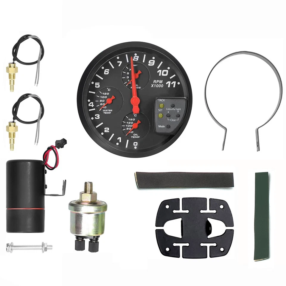 4 In1 Car Auto Gauge Kit (Tachometer+Water Temp+Oil Pressure Meter+Oil Temp) US - Изображение 2 из 4