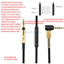Audio Cable with Microphone for Sony WH-1000xm5/xm4 WH-1000xm3 WH-ch510 WH-ch7