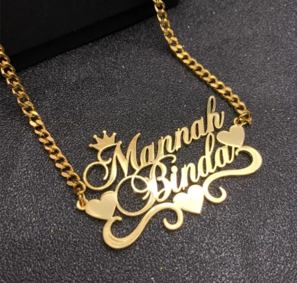Custom Crown Heart Name Necklace Pendant Personalized Jewelry Cuban Chain Metal