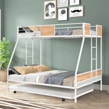 Metal Twin over Full Bunk Bed Trundle Heavy-duty Sturdy Loft bed Noise Reduced