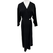Mango Suit Womens V Neck Drop Shoulder Black Wrap Dress Size Small US 4