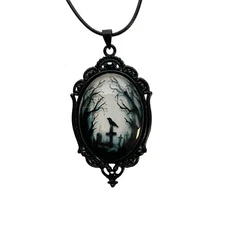 Gothic Crow Raven Necklace Cemetery Pendant Goth Pagan Victorian Jewelry