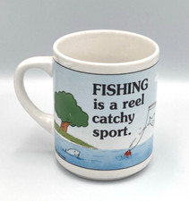 Vtg Fishing Mug Abbey Press “Fishing is a reel catchy sport” 8 oz Made in USA