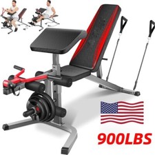 900LBS Weight Bench Folding Bench Press Adjustable w/Leg Curl Preacher Curl US