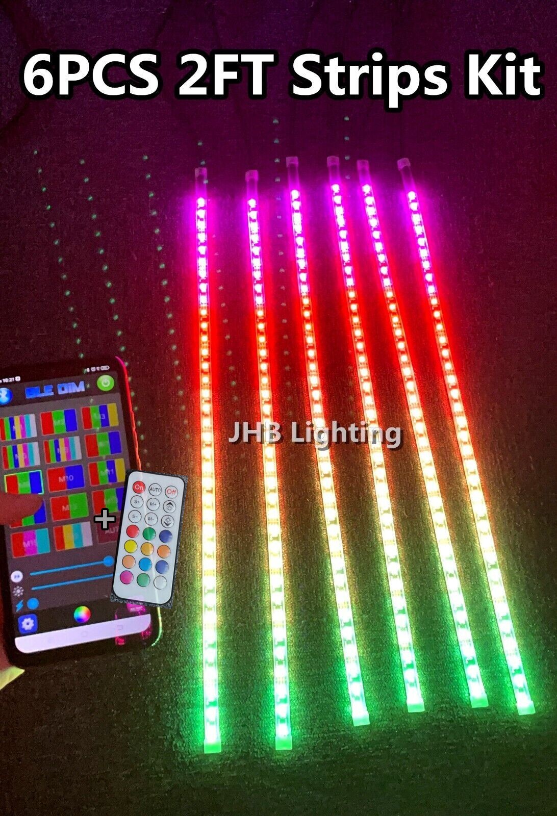 JHB 6PCS 2FT 24" IP68 Bluetooth+Remote Chasing LED Canam LED Strips