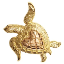 New 14k Two Tone Gold Sea Turtle Pendant Slide