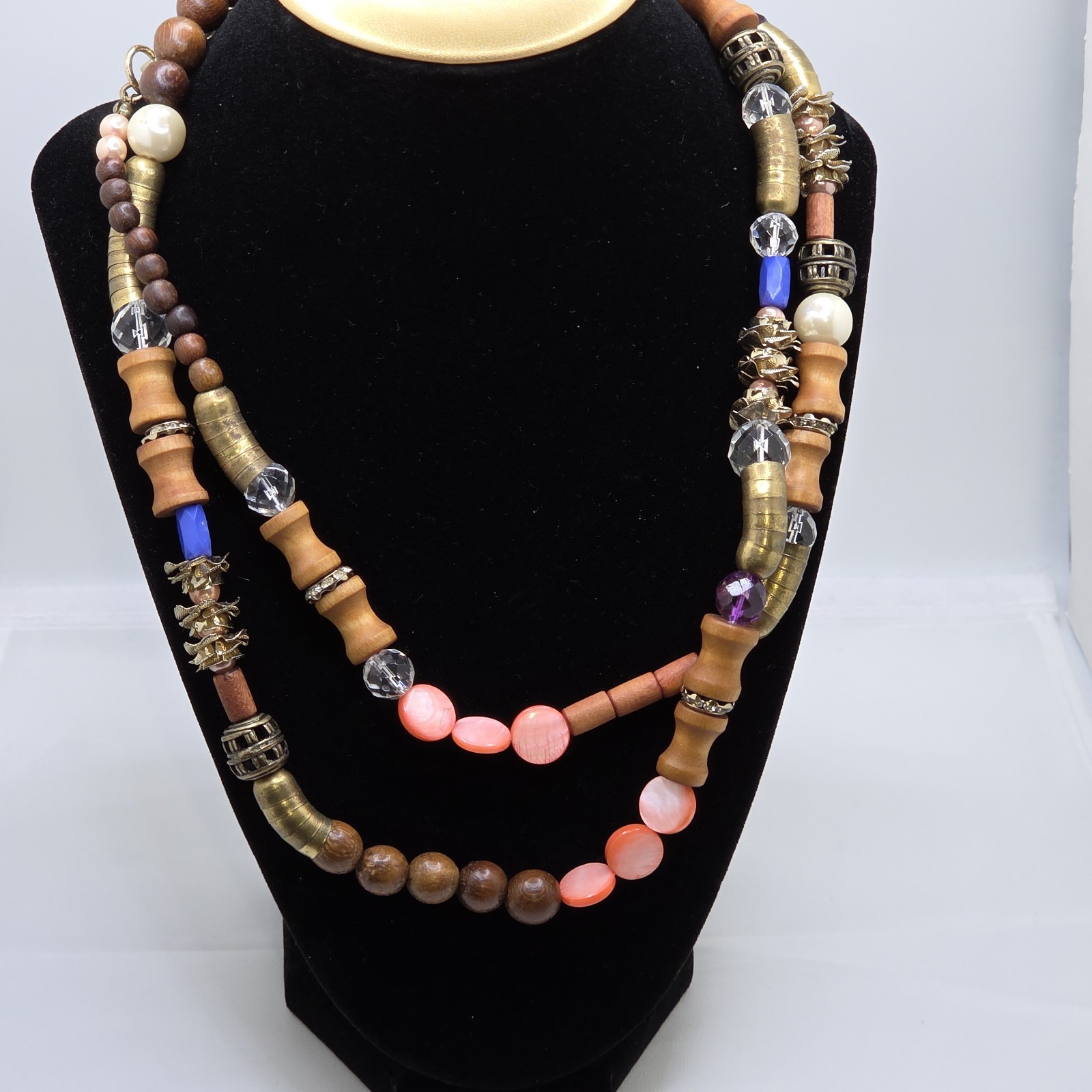 Multicolor Long Necklace Mixed Materials & Goldto… - image 5