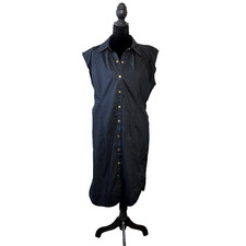 NY & Co Black Sleeveless Shirt dress Gold Buttons, Pockets, Stretch Size L