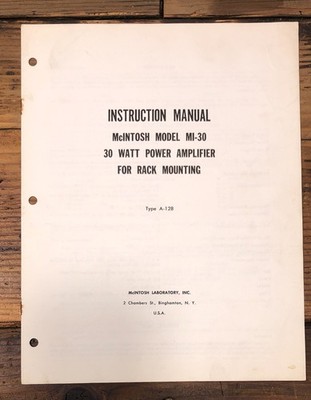 McIntosh MI-30 Amplifier Owners / User Manual *Original*
