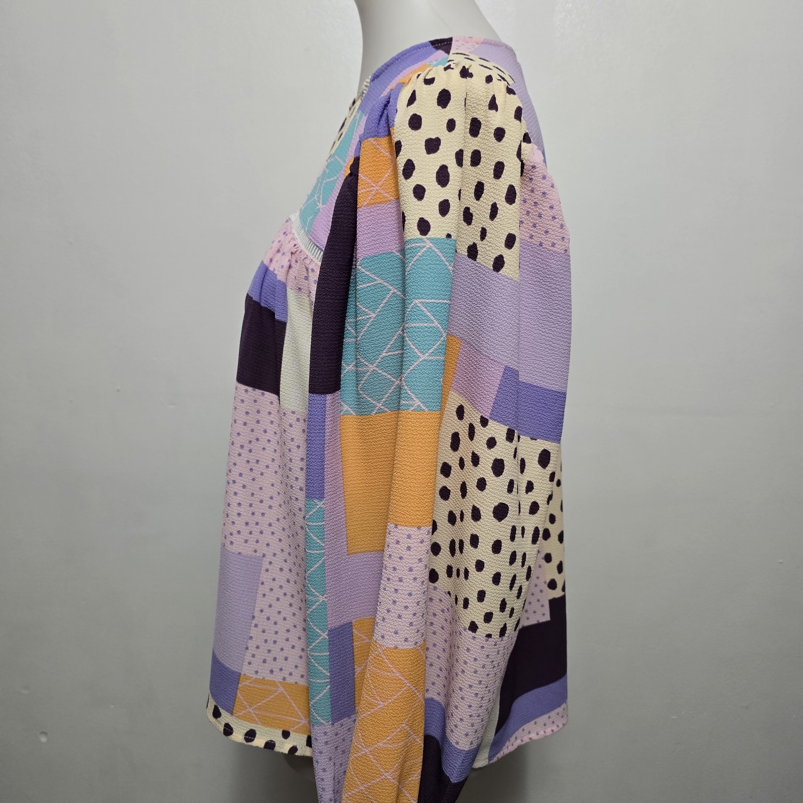 Fate Multicolor Abstract Patchwork Long Puff Slee… - image 3