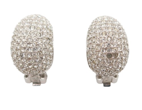 Vintage CARRE Pave Crystal Rhinestone Silver Tone Clip On Chunky Earrings