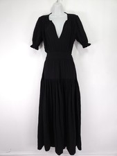ME+EM Dress Size 12 Black Cheesecloth Cut Out Back Maxi Puff Sleeve Summer Boho