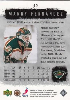 2000-01 SP Authentic #45 Manny Fernandez - Image 2 of 2