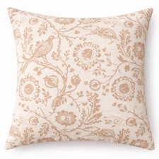 18  x 18  Floral Bird Cotton Canvas Pillow Cover Natural Beige Linen Texture