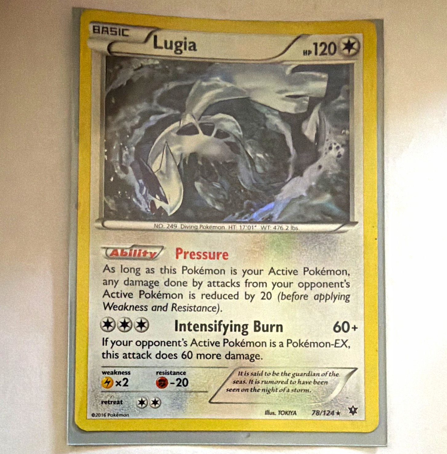 HOLO Fates Collide Lugia! 78/124 Pokémon 2016 Rare Pokemon Card! NM